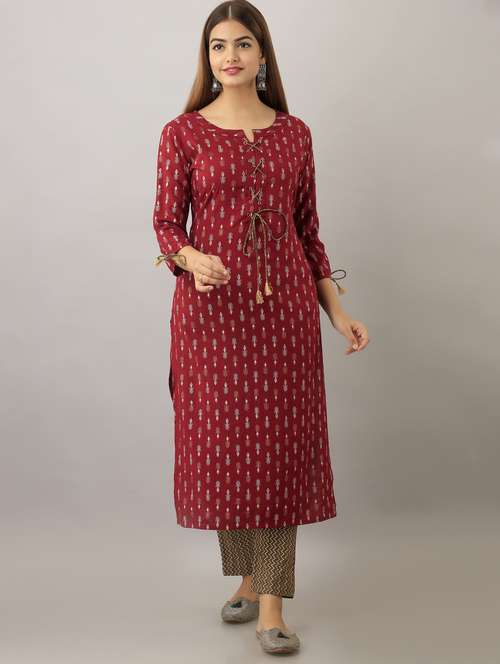 women printed three quarter sleeve straight kurta - 22079765 -  Standard Image - 0