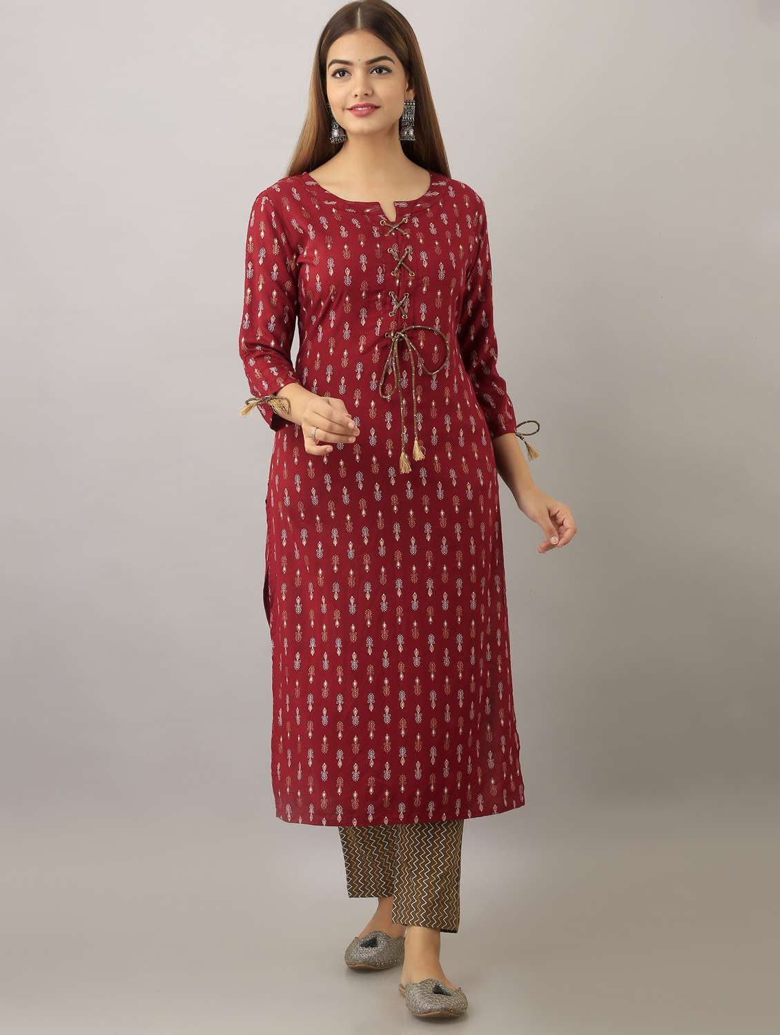 women printed three quarter sleeve straight kurta - 22079765 -  Zoom Image - 0
