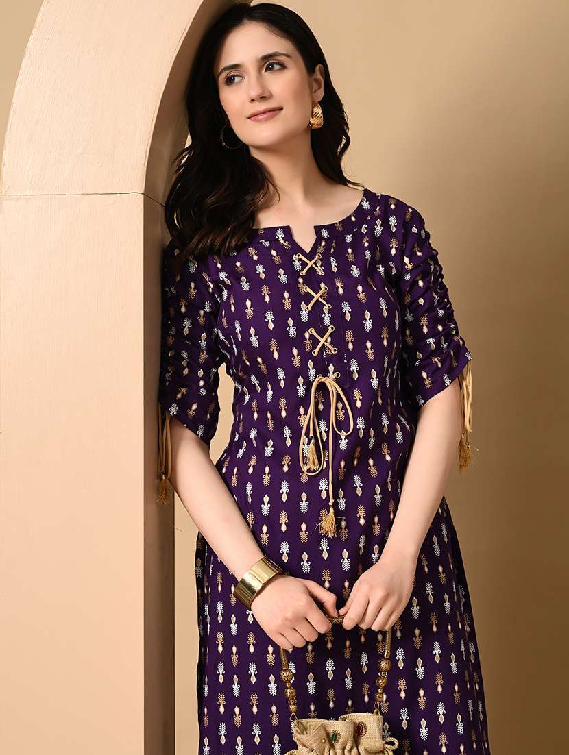 women printed three quarter sleeve straight kurta - 22079766 - Standard Image - 3