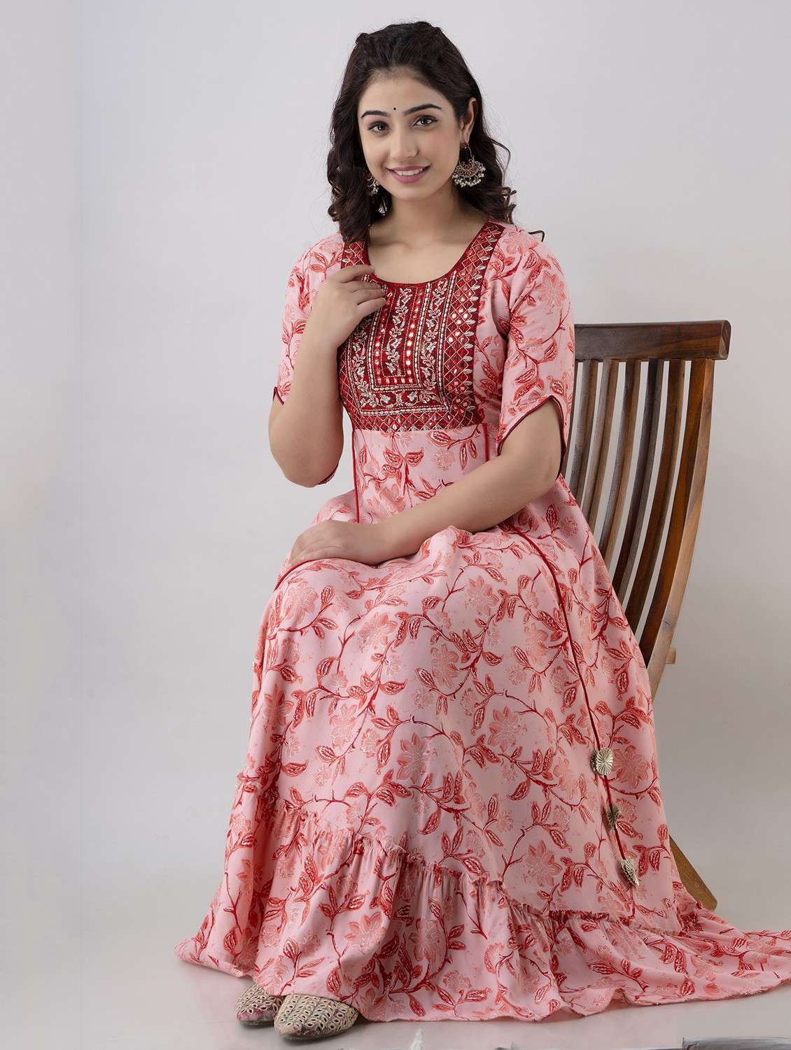women floral printed short sleeve ethnic dress - 22079768 -  Zoom Image - 0