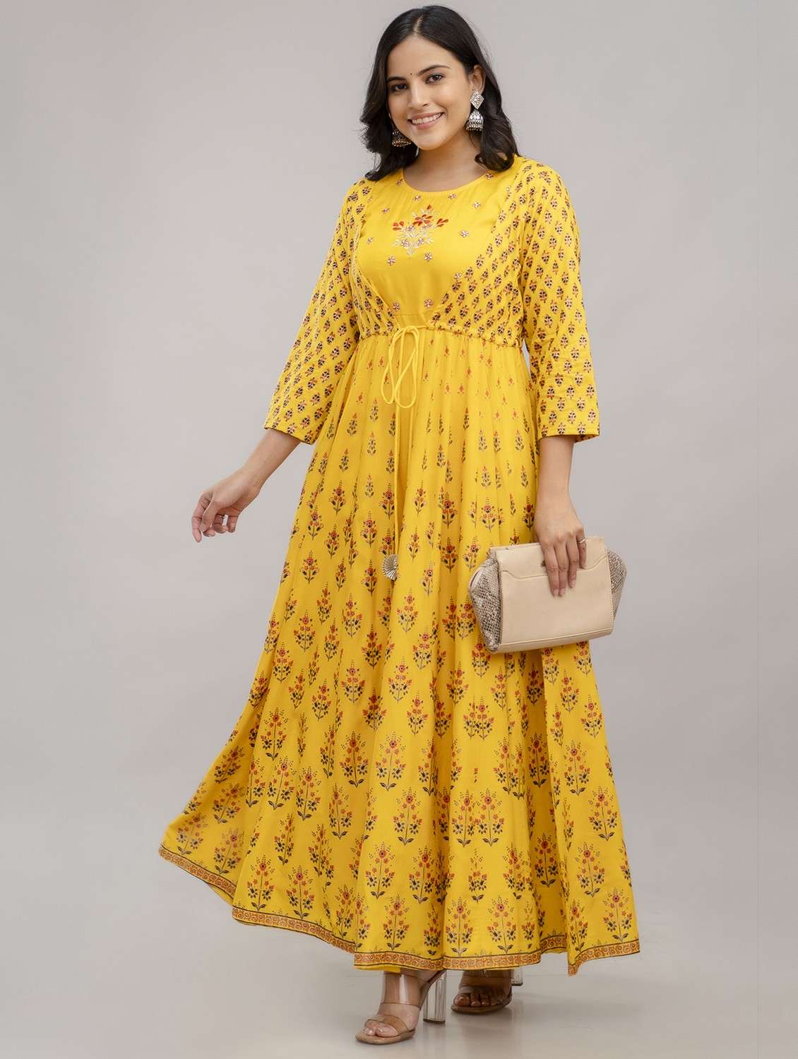 women printed three quarter sleeve ethnic dress - 22079770 -  Zoom Image - 0