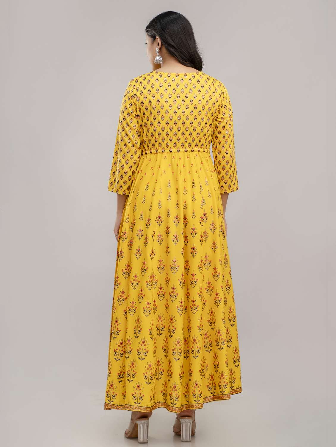 women printed three quarter sleeve ethnic dress - 22079770 -  Standard Image - 3