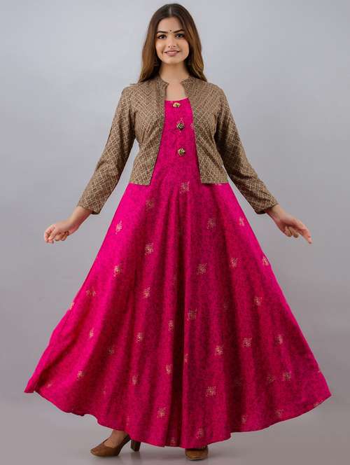 women printed long sleeve ethnic dress - 22079773 - Standard Image - 0