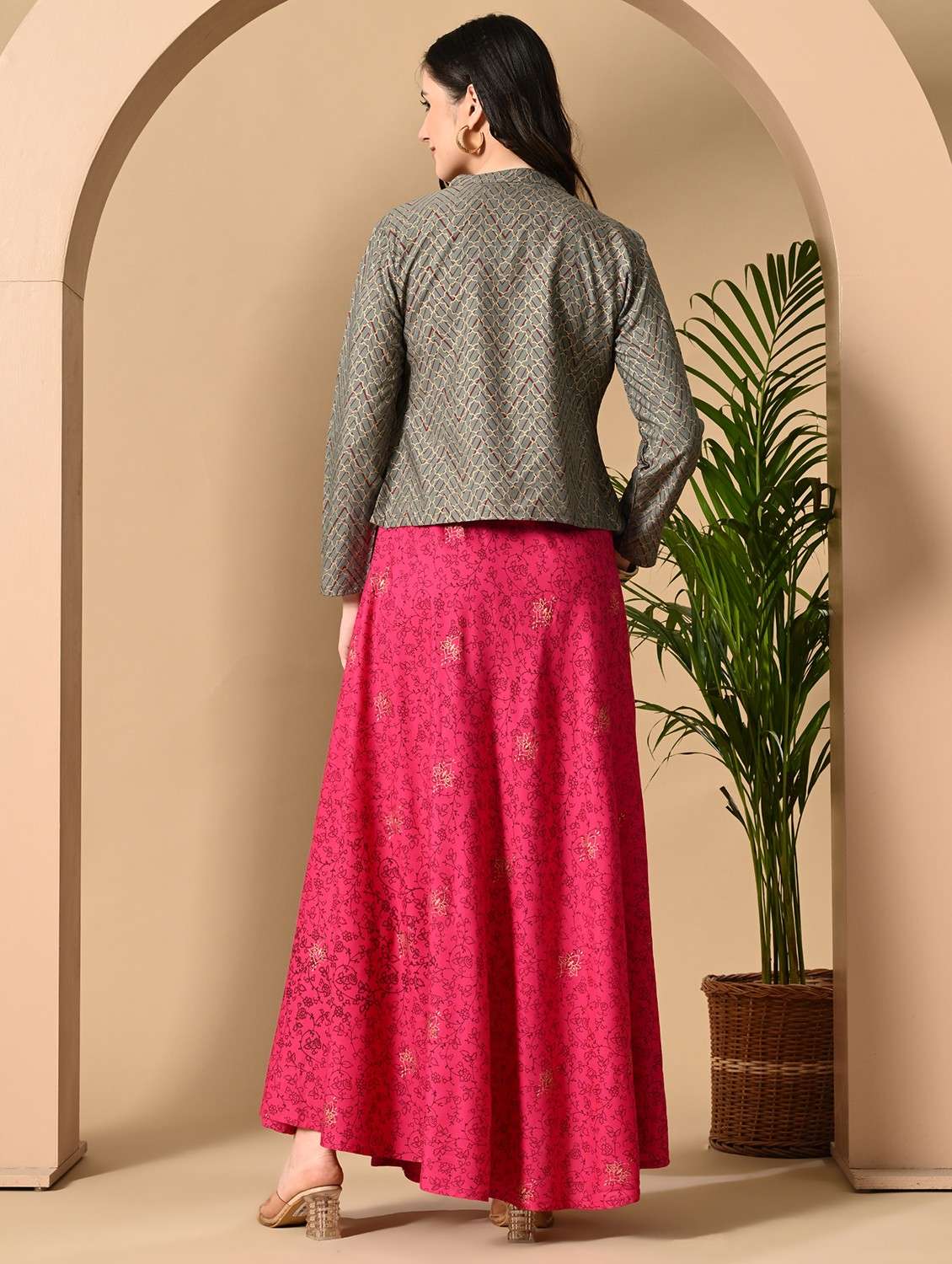 women printed long sleeve ethnic dress - 22079774 - Standard Image - 3
