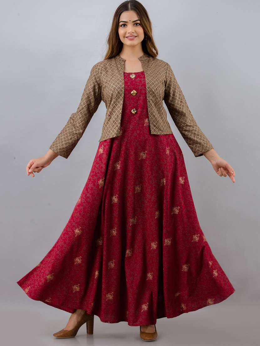women printed long sleeve ethnic dress