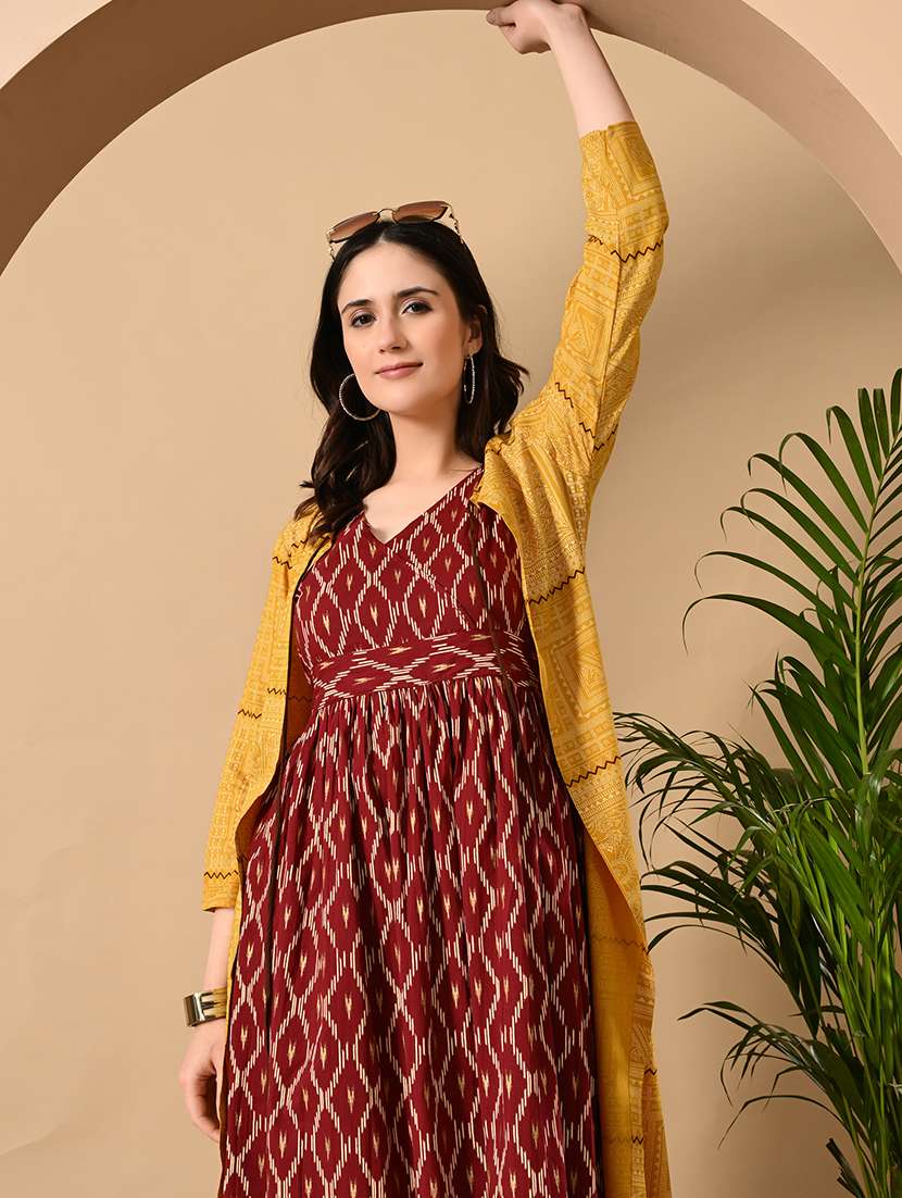 women printed three quarter sleeve ethnic dress - 22079777 - Standard Image - 3