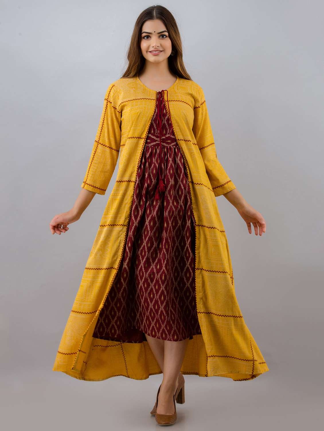 women printed three quarter sleeve ethnic dress - 22079778 - Zoom Image - 0
