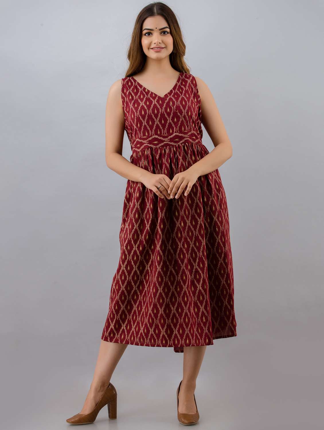 women printed three quarter sleeve ethnic dress - 22079778 - Standard Image - 3