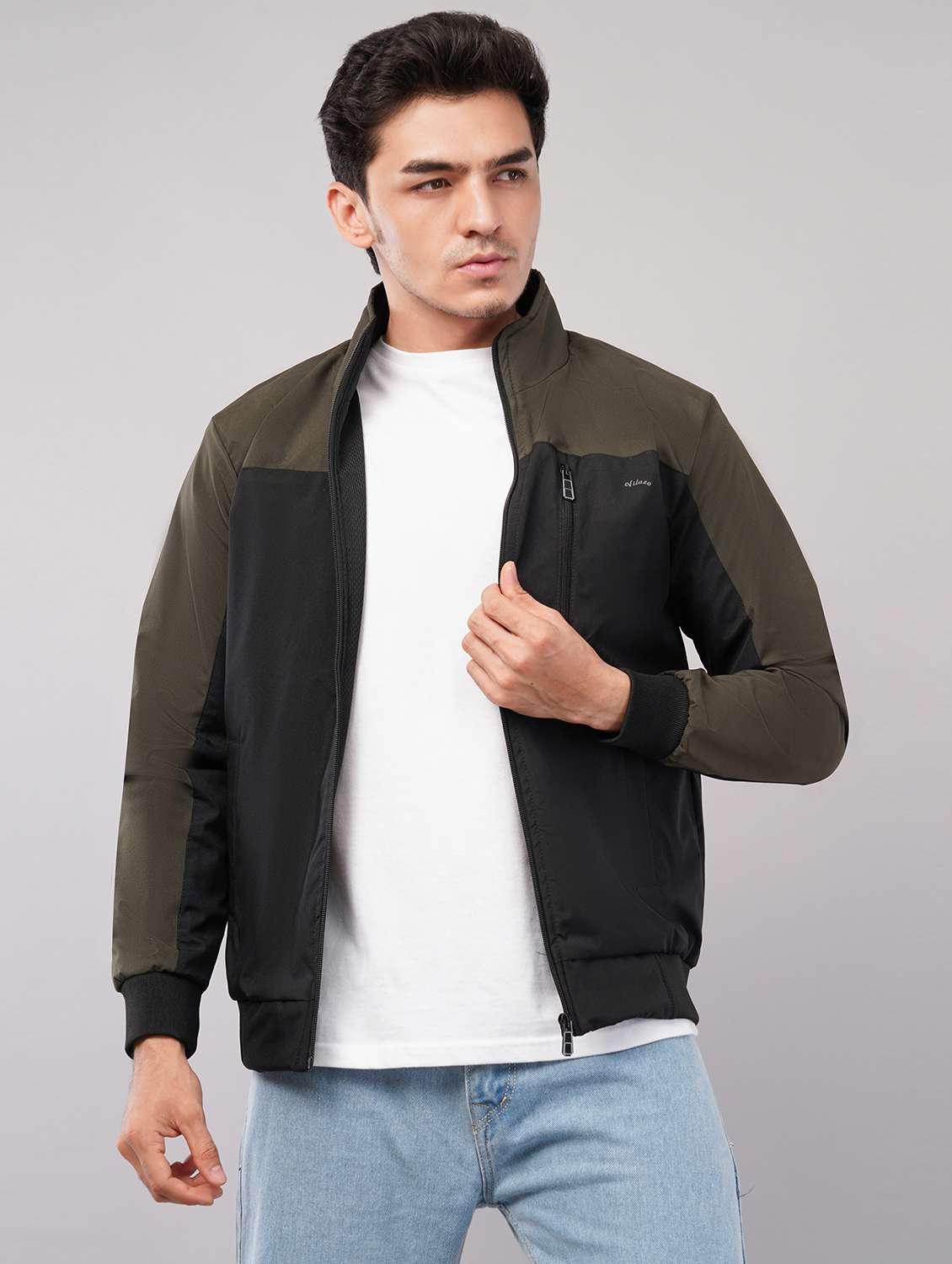 men color block long sleeve windcheater jacket