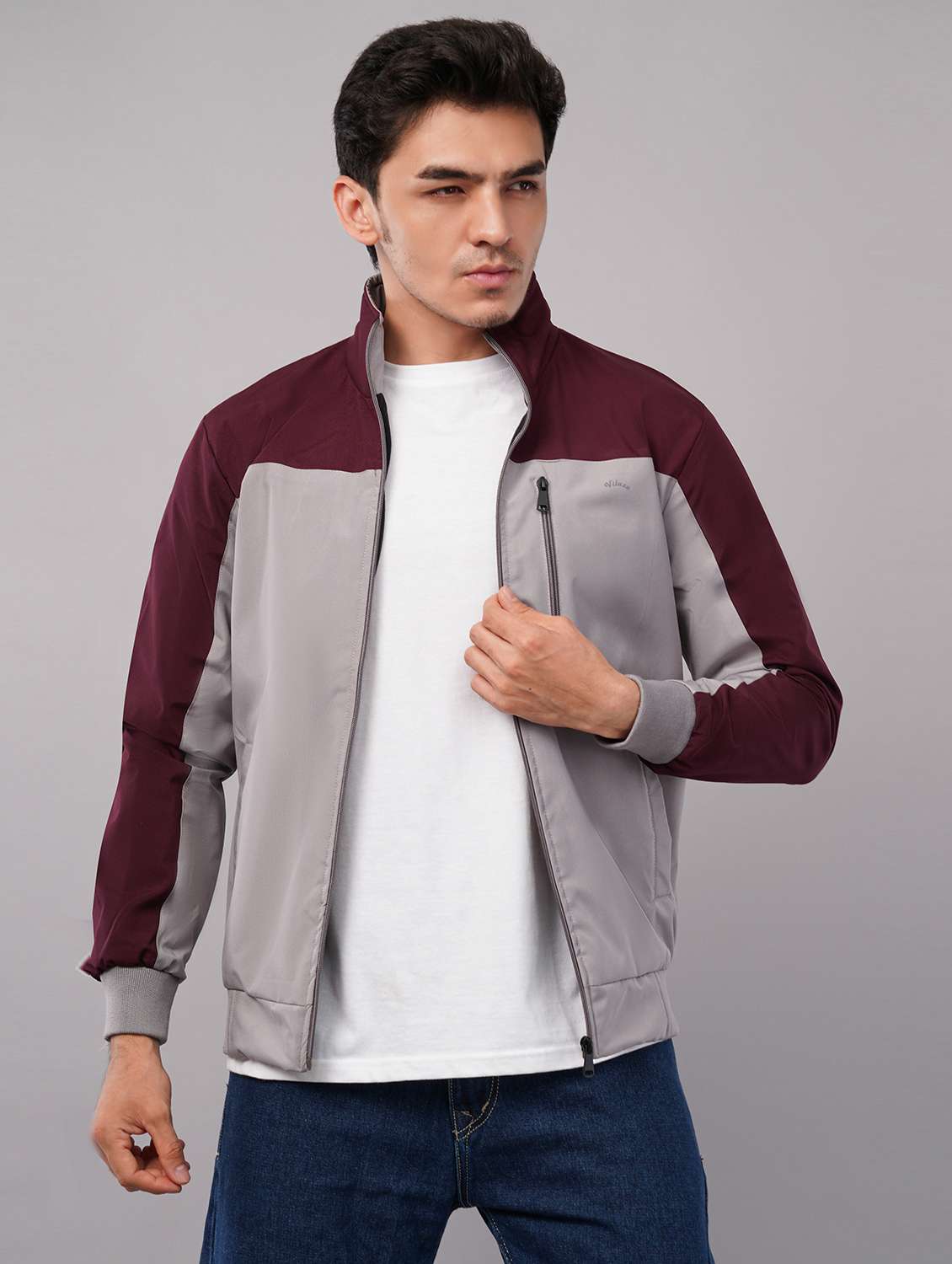 men color block long sleeve windcheater jacket