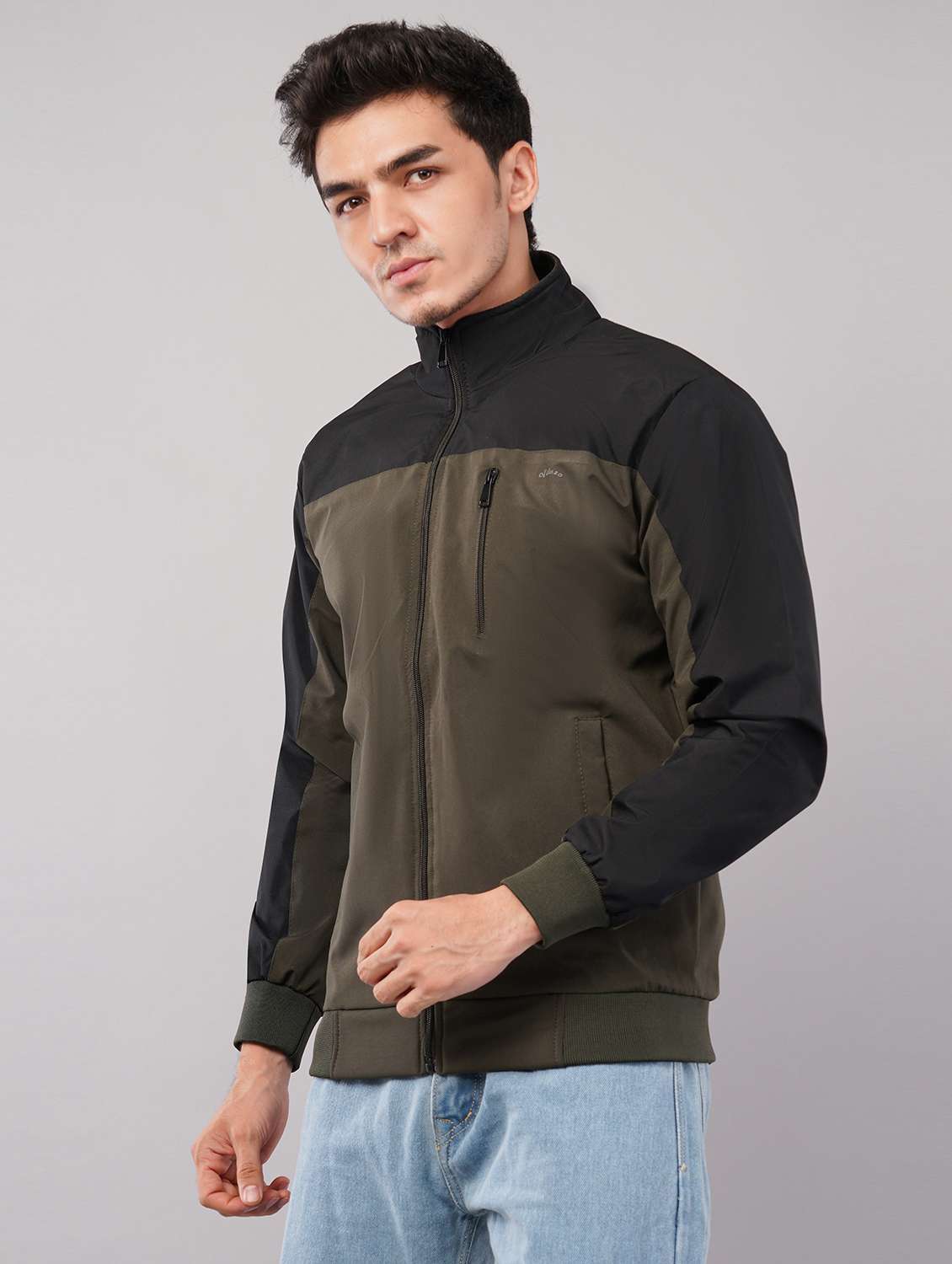 men color block long sleeve windcheater jacket