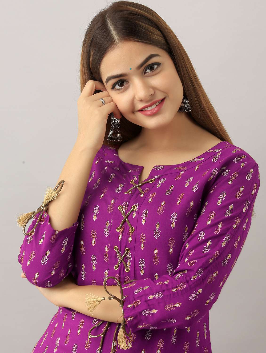 women paisley printed three quarter sleeve straight kurta - 22079787 - Standard Image - 3