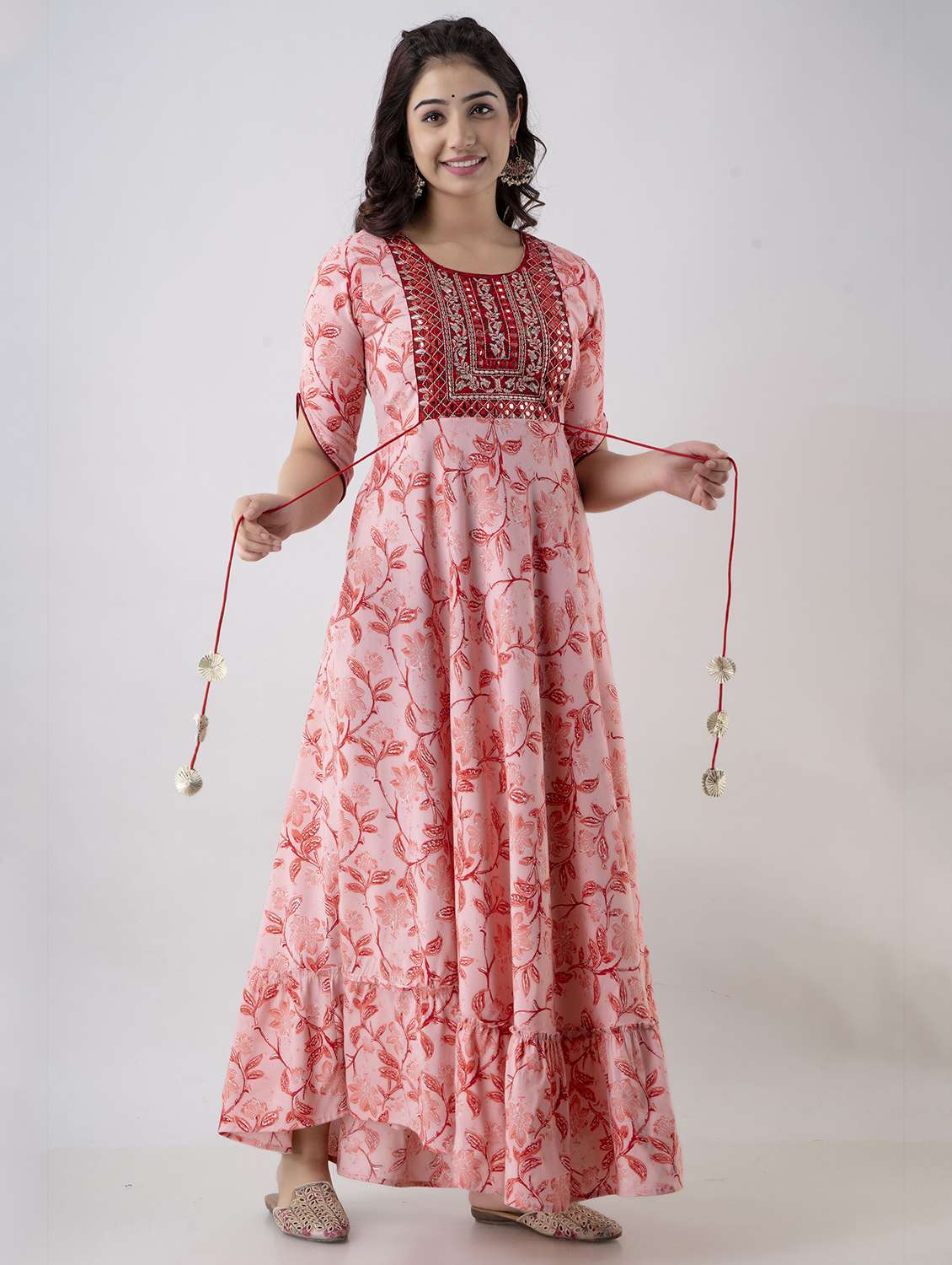 women floral printed short sleeve tiered ethnic dress