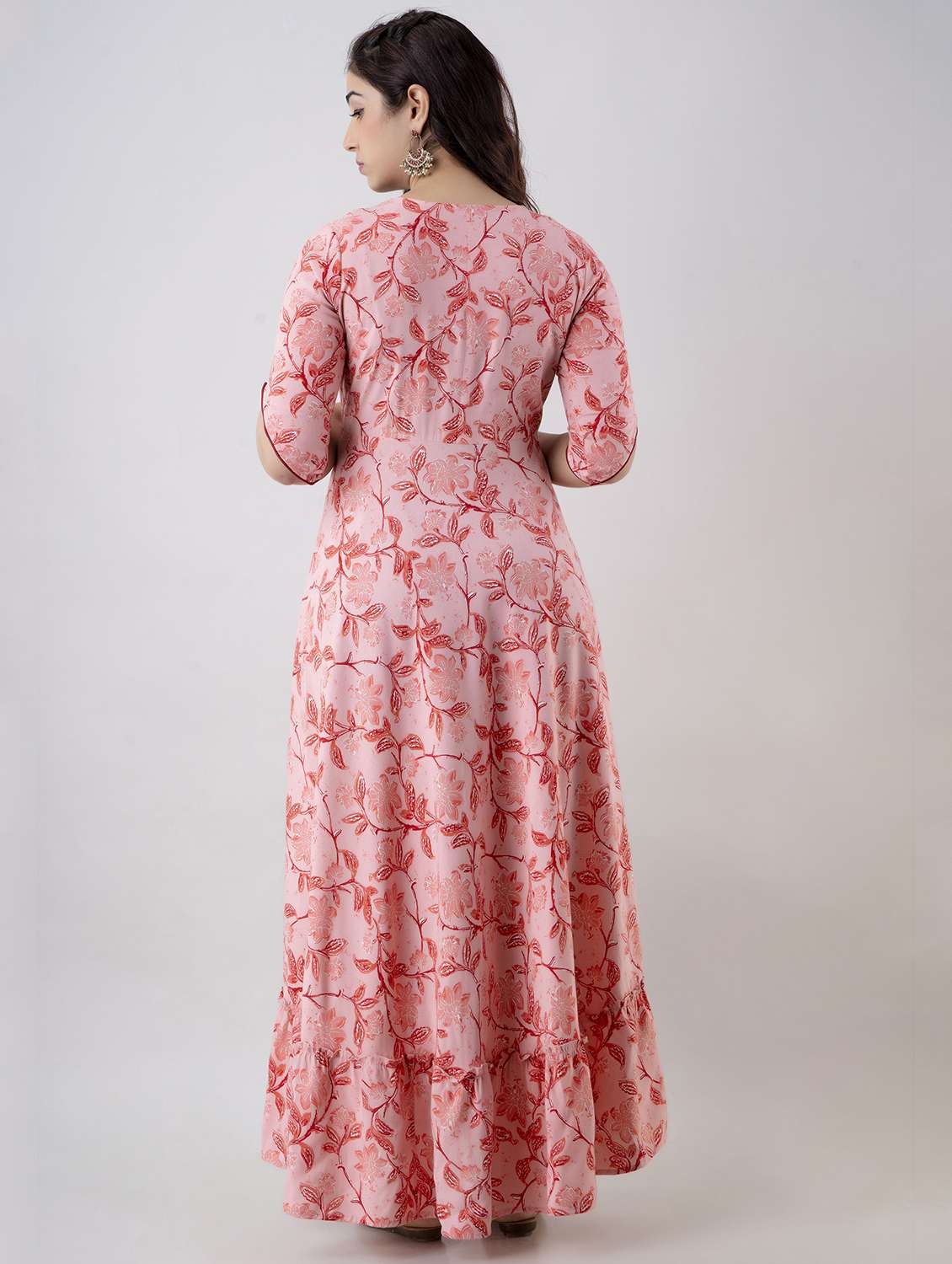 women floral printed short sleeve tiered ethnic dress - 22079788 - Standard Image - 3