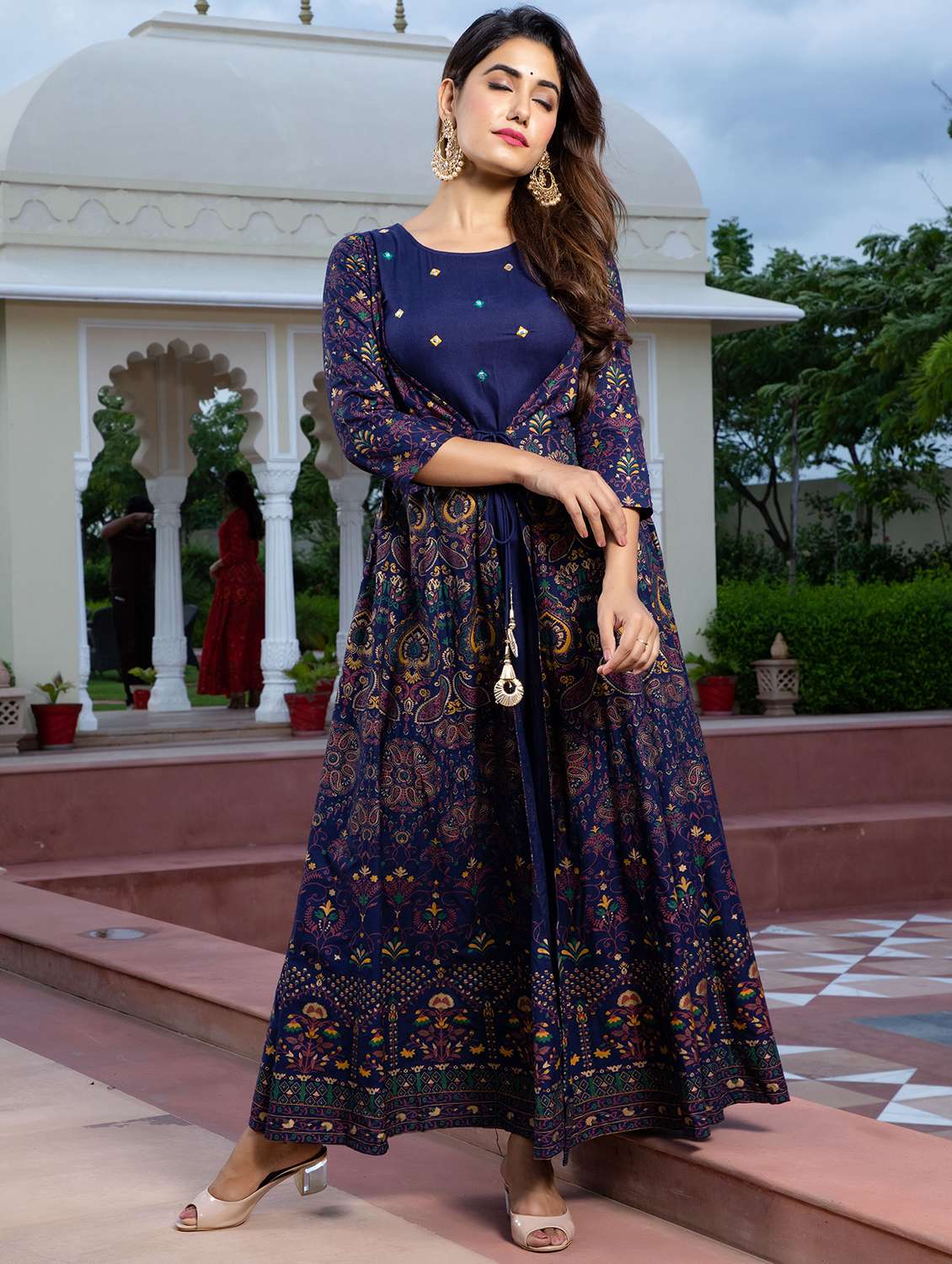 women printed three quarter sleeve  a-line ethnic dress - 22079790 -  Zoom Image - 0