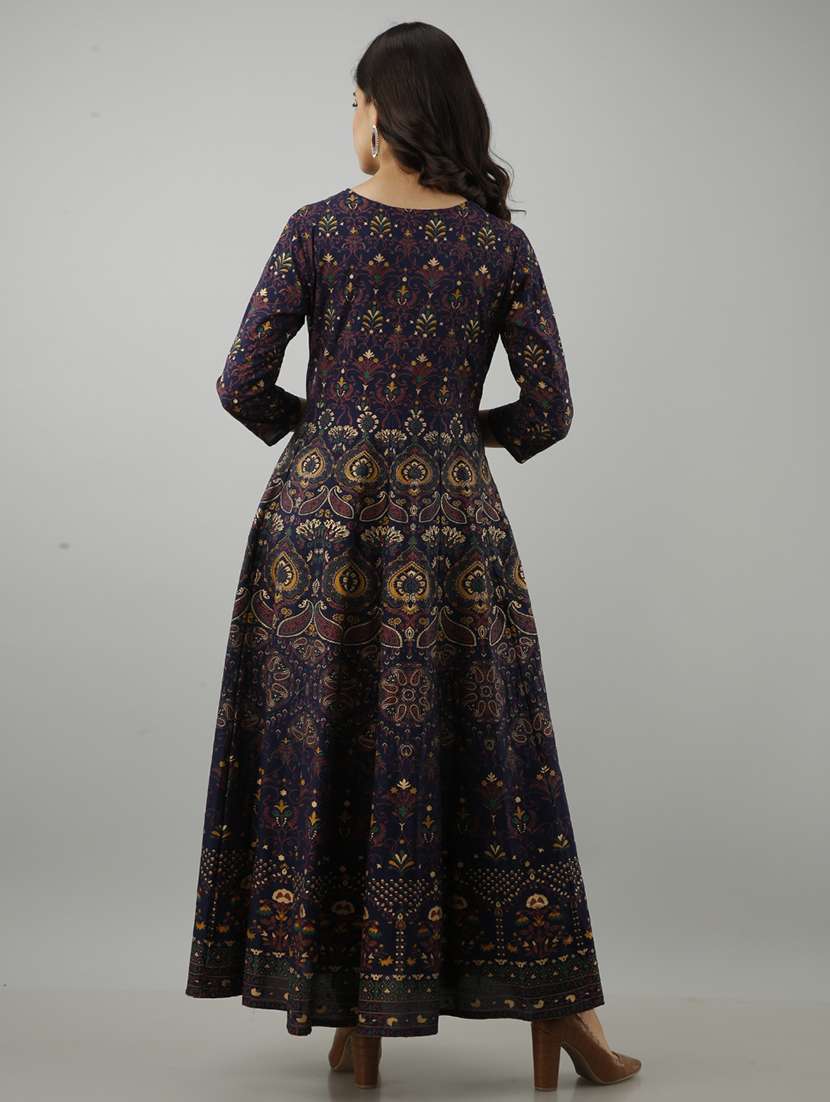 women printed three quarter sleeve a-line ethnic dress - 22079790 - Standard Image - 3