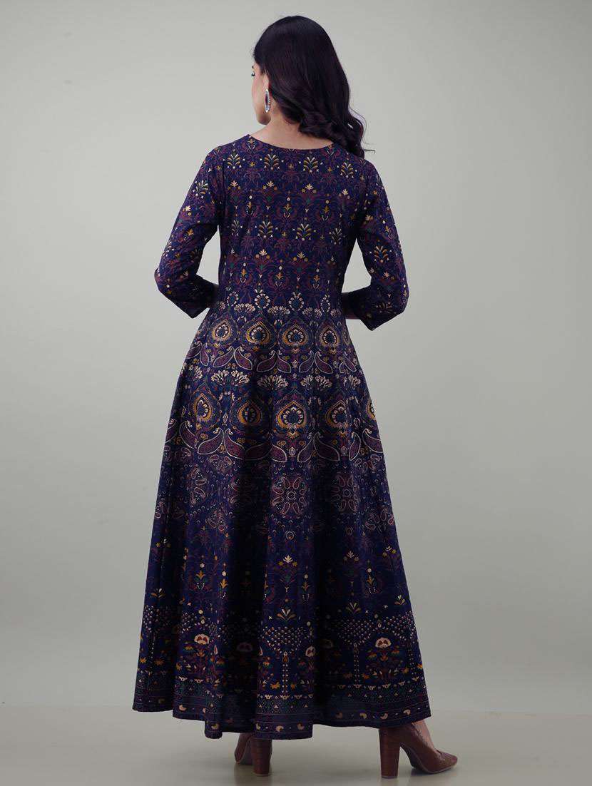 women printed three quarter sleeve  a-line ethnic dress - 22079790 -  Standard Image - 3