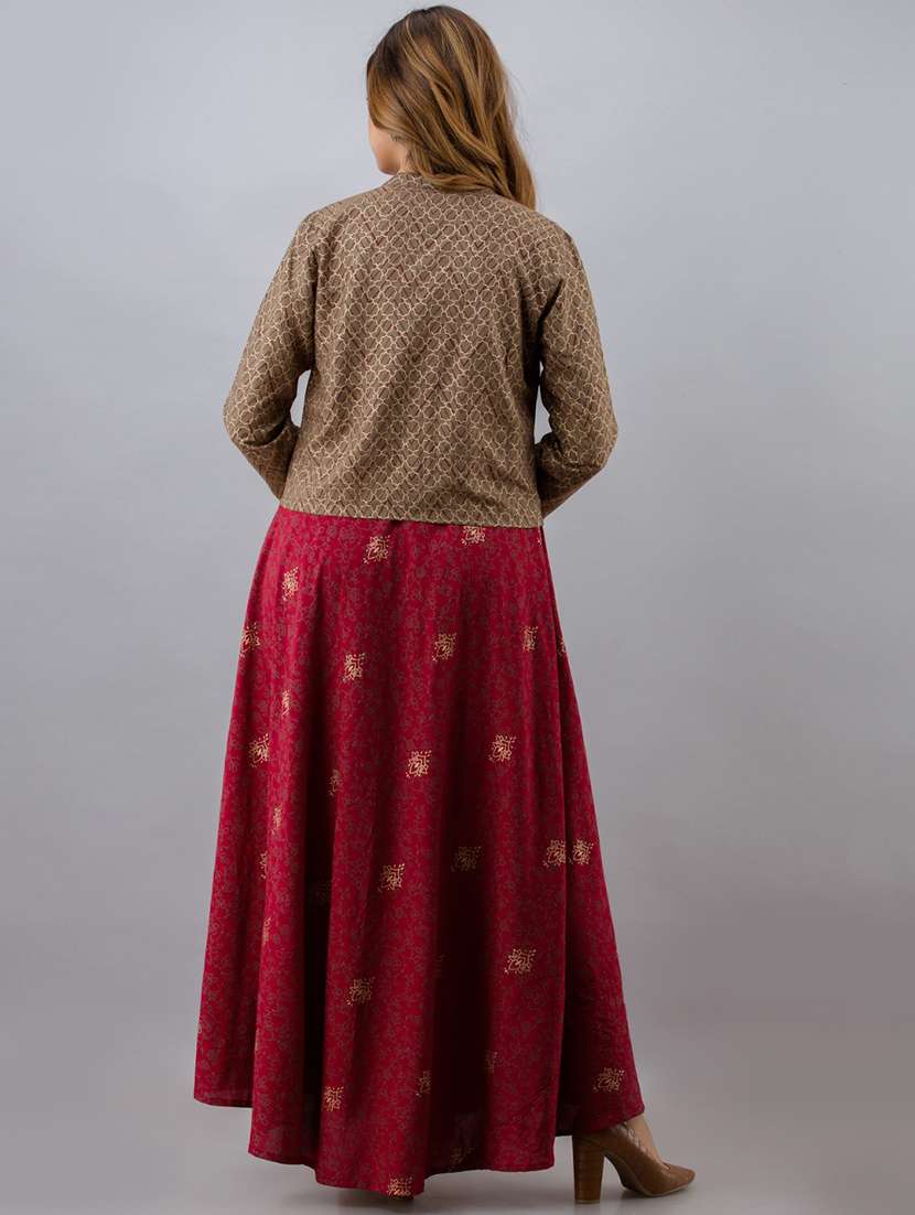 women printed long sleeve kurta with jacket ethnic dress - 22079792 - Standard Image - 3