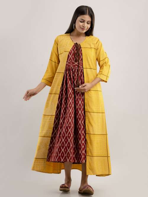 women printed tie up neck maternity wear dress - 22079794 - Standard Image - 0