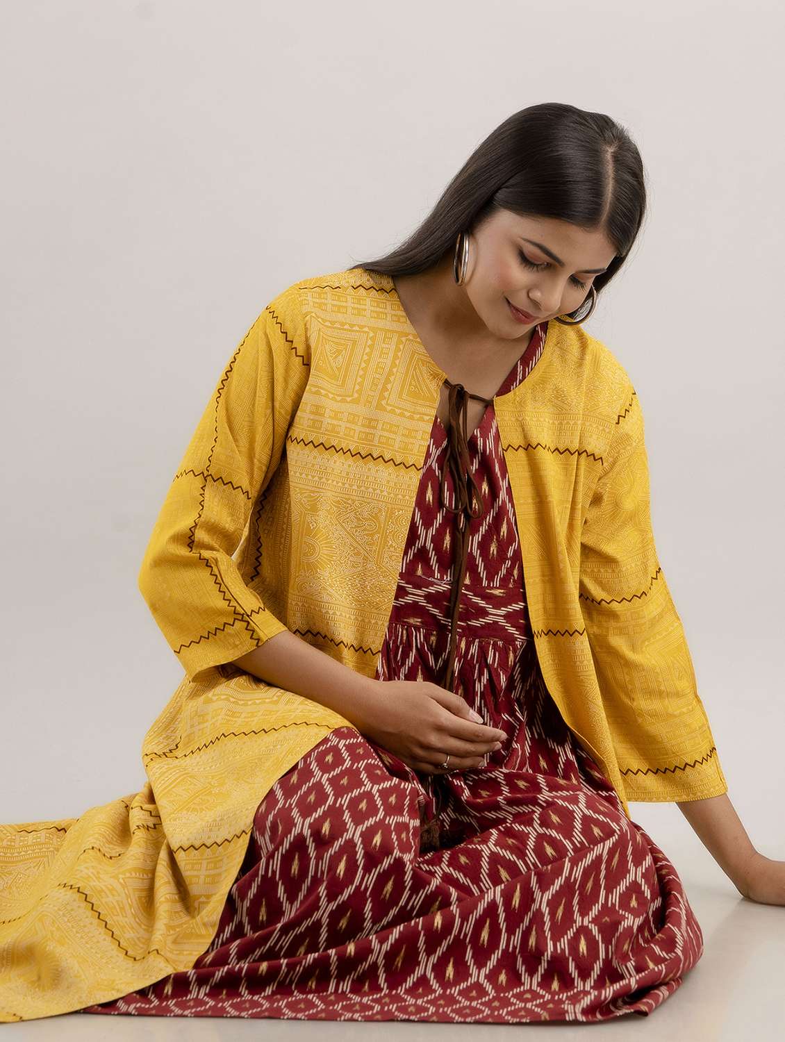 women printed tie up neck maternity wear dress - 22079794 - Standard Image - 3