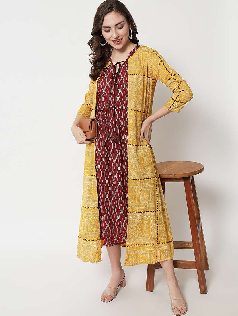 women printed three quarter sleeve ethnic dress - 22079796 -  Zoom Image - 0