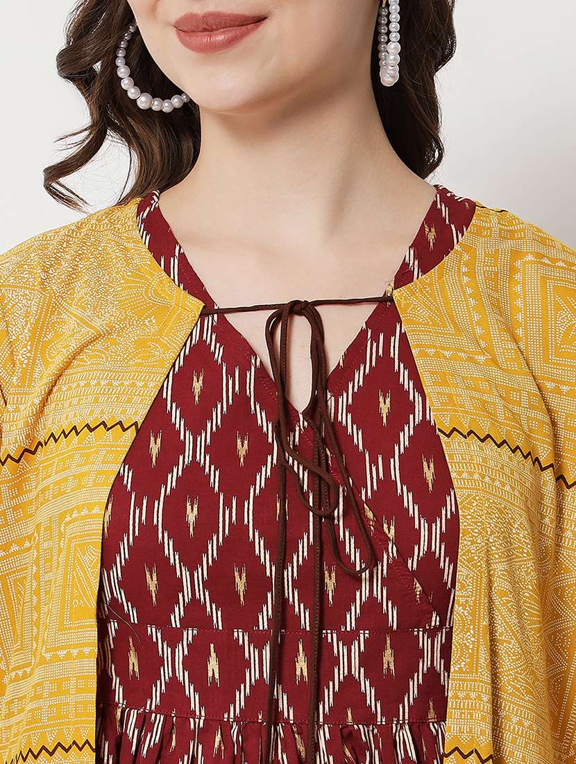 women printed three quarter sleeve ethnic dress - 22079796 - Standard Image - 5