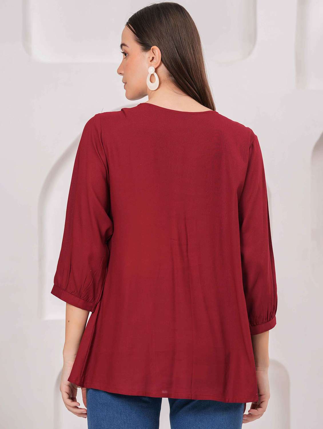 women embroidered three quarter sleeve kurti - 22079816 - Standard Image - 3
