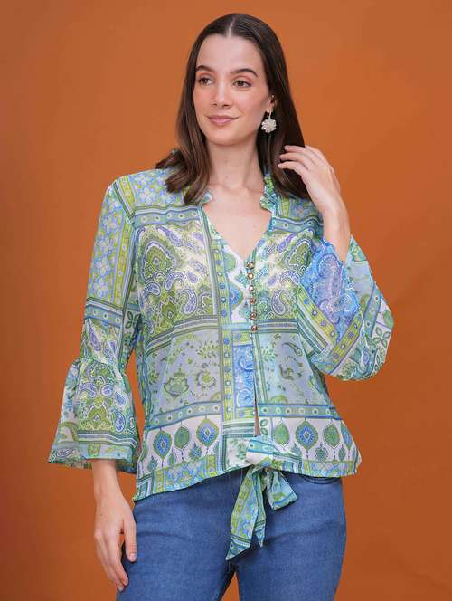 women printed bell slevee regular top - 22079820 -  Standard Image - 0