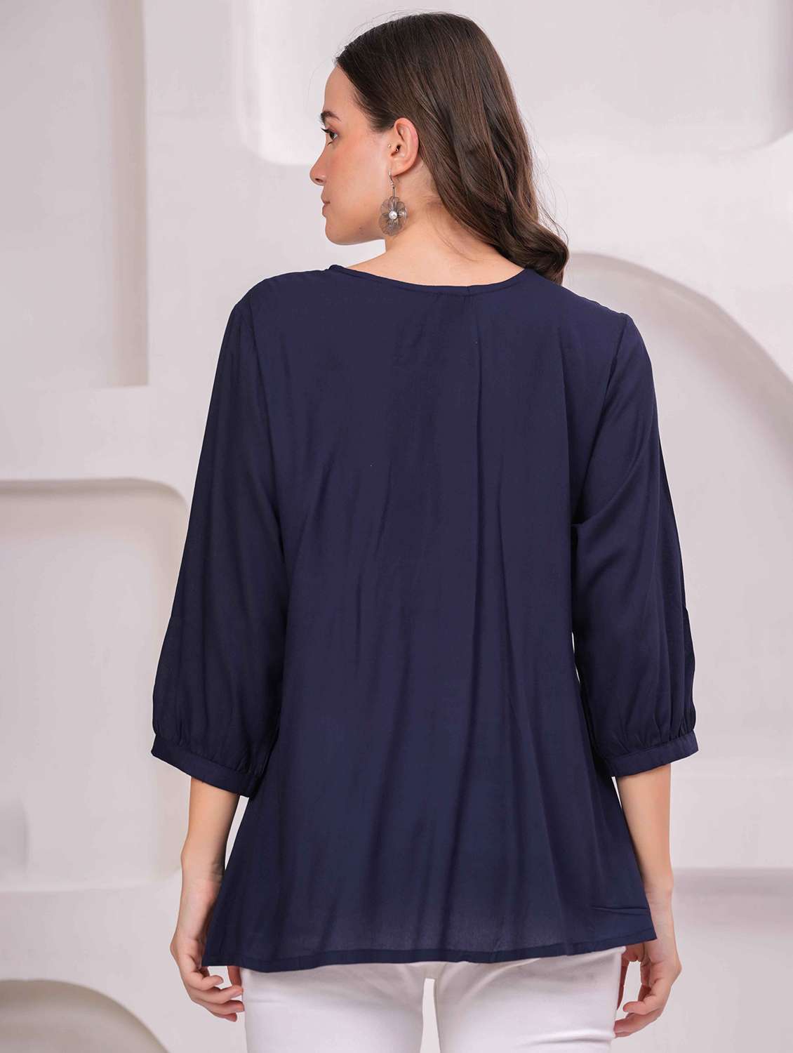 women embroidered three quarter sleeve kurti - 22079823 - Standard Image - 3