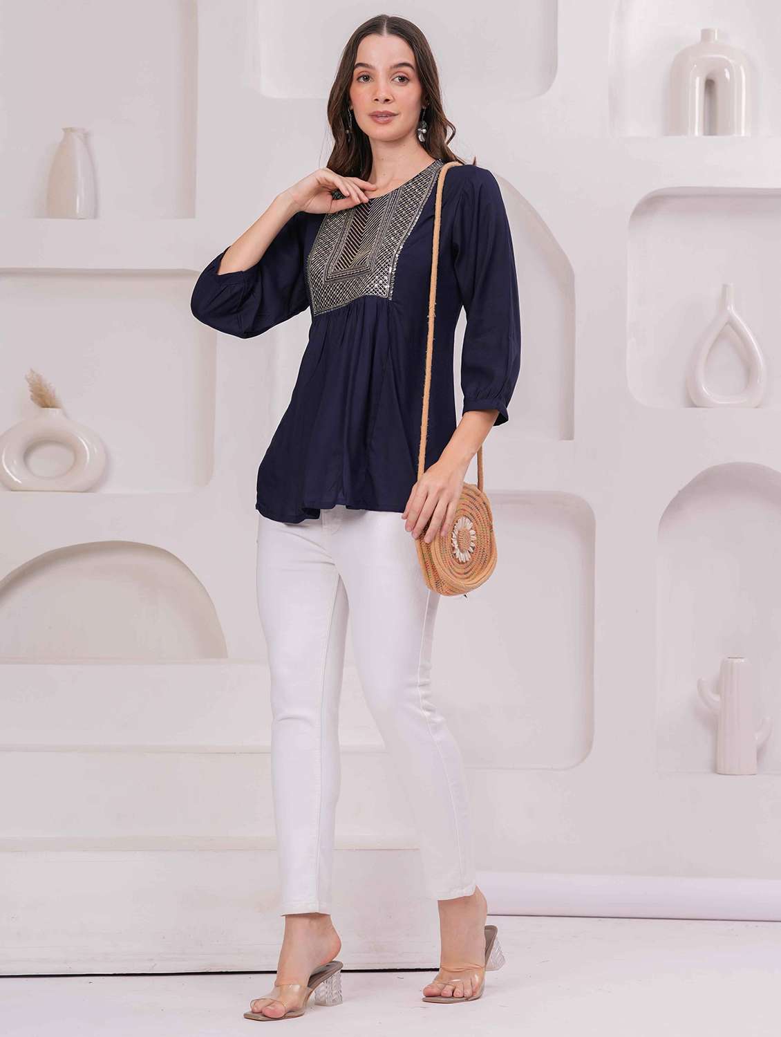 women embroidered three quarter sleeve kurti - 22079823 - Standard Image - 5