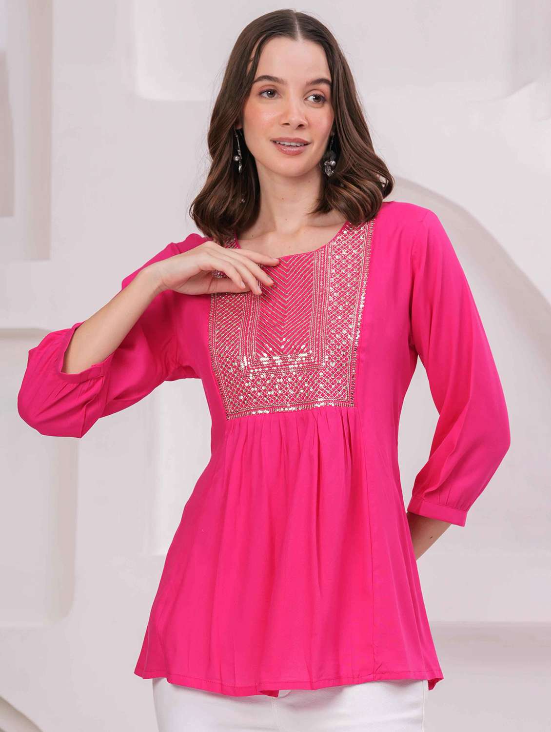 women embroidered three quarter sleeve kurti - 22079824 - Zoom Image - 0