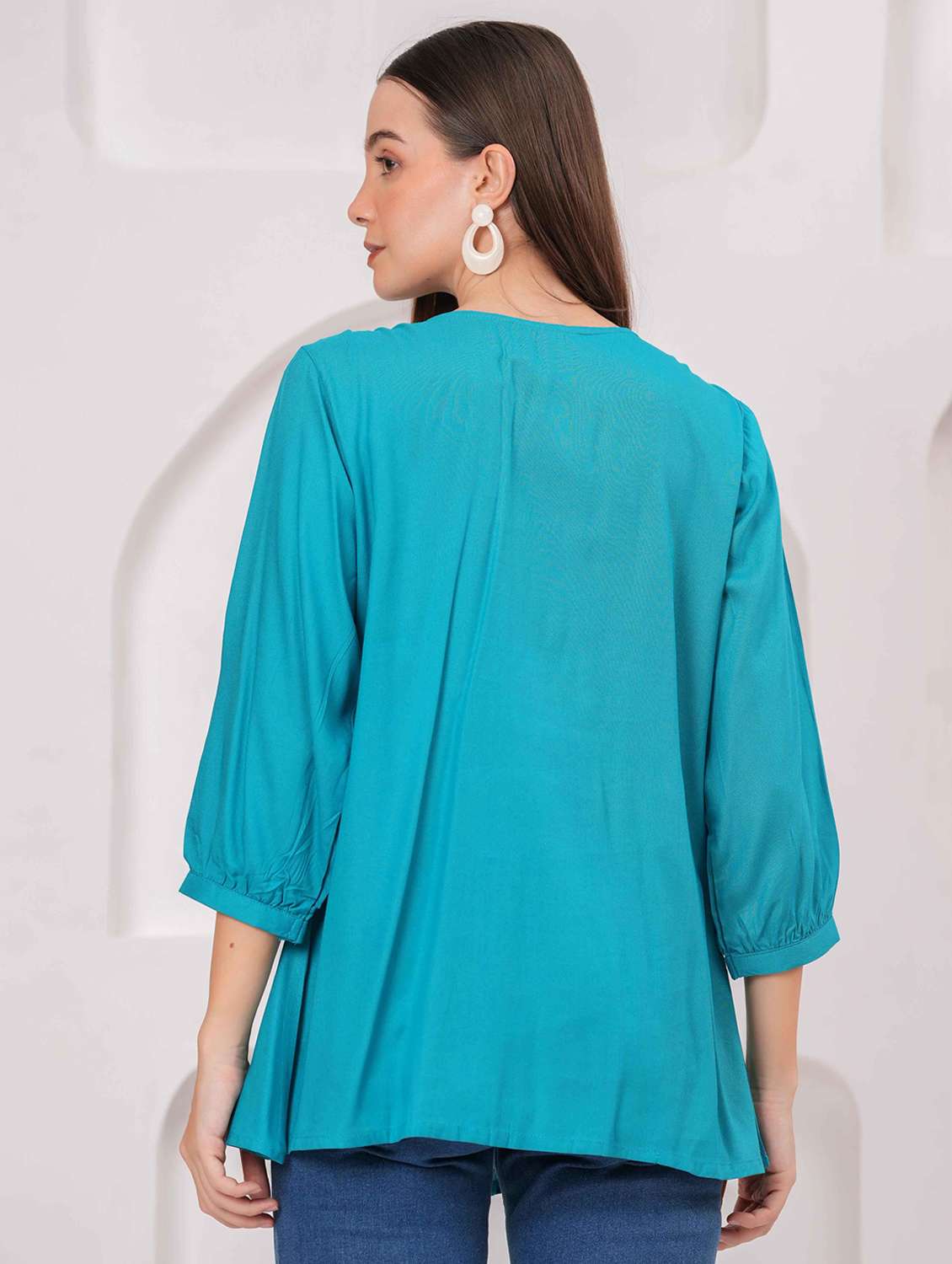 women embroidered three quarter sleeve kurti - 22079825 - Standard Image - 3