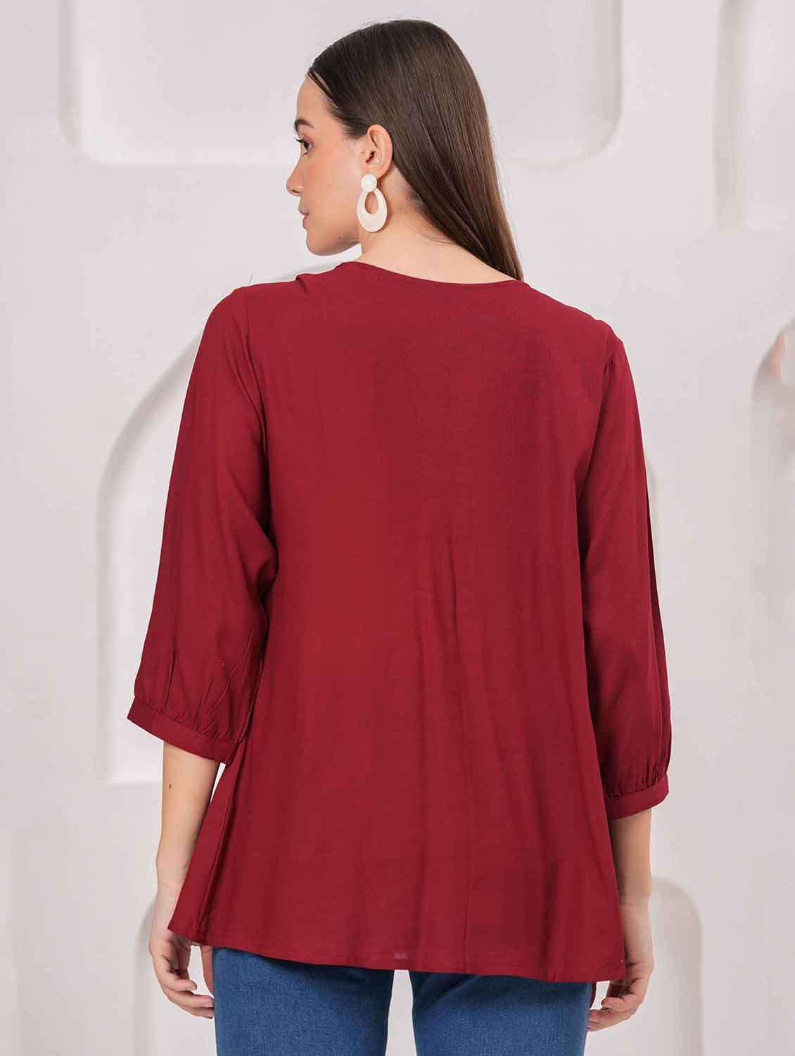 women embroidered three quarter sleeve kurti - 22079844 - Standard Image - 3