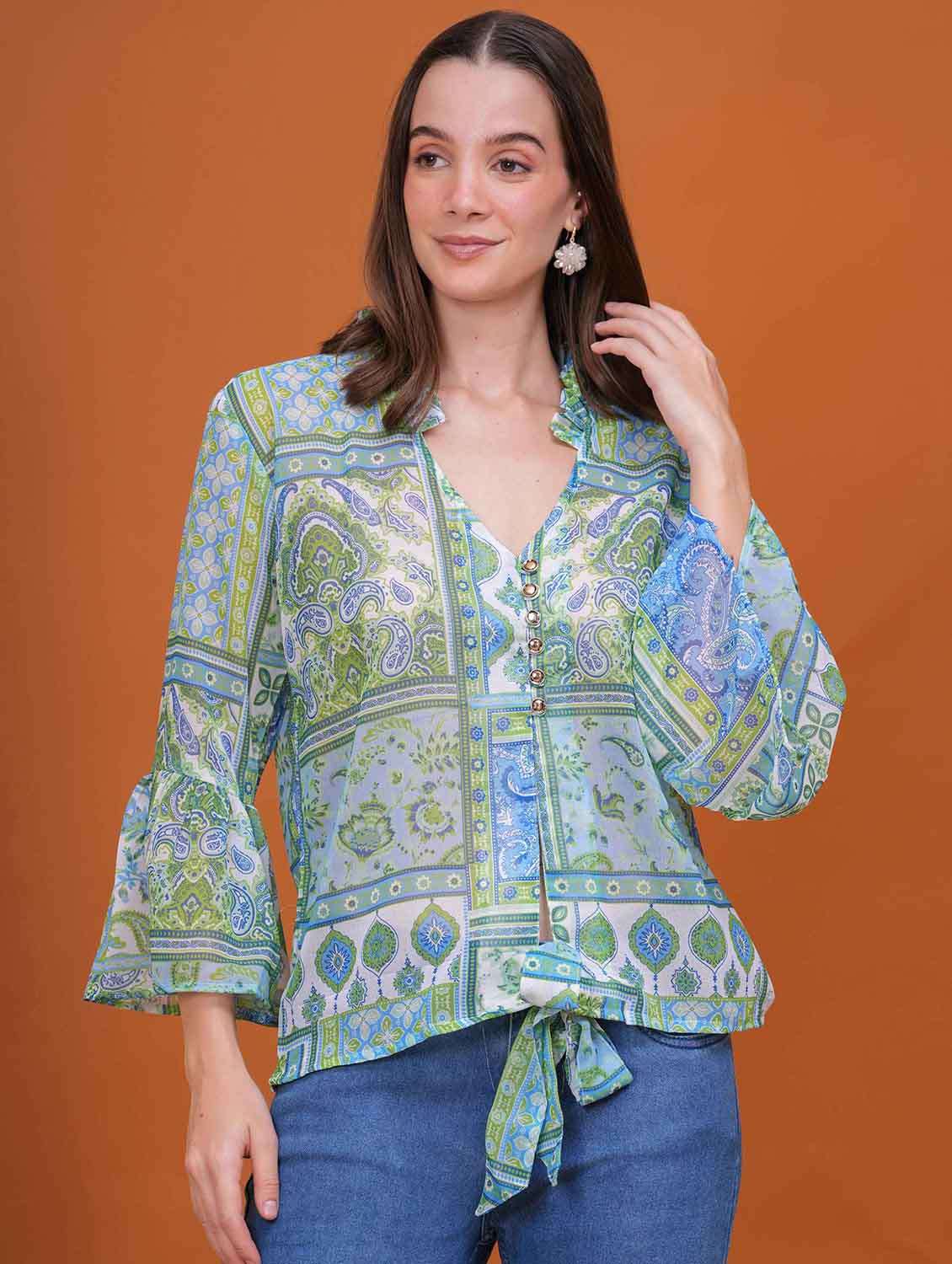 women printed bell slevee regular top - 22079848 - Zoom Image - 0