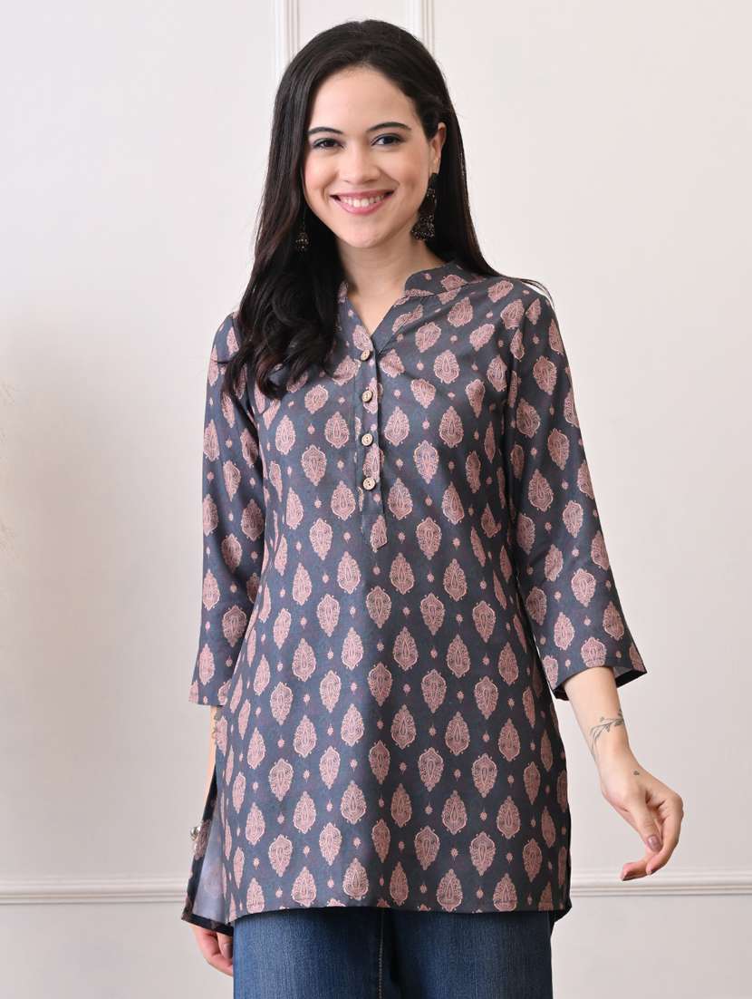 women printed three quarter sleeve straight kurti - 22079857 - Zoom Image - 0
