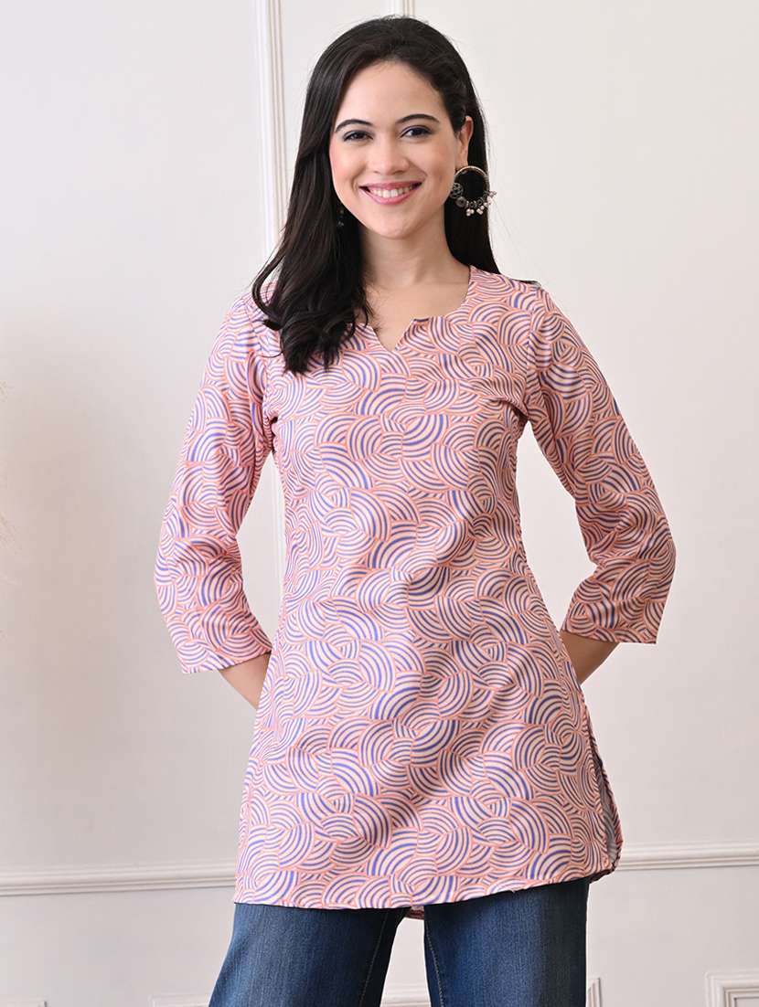 women printed three quarter sleeve straight kurti