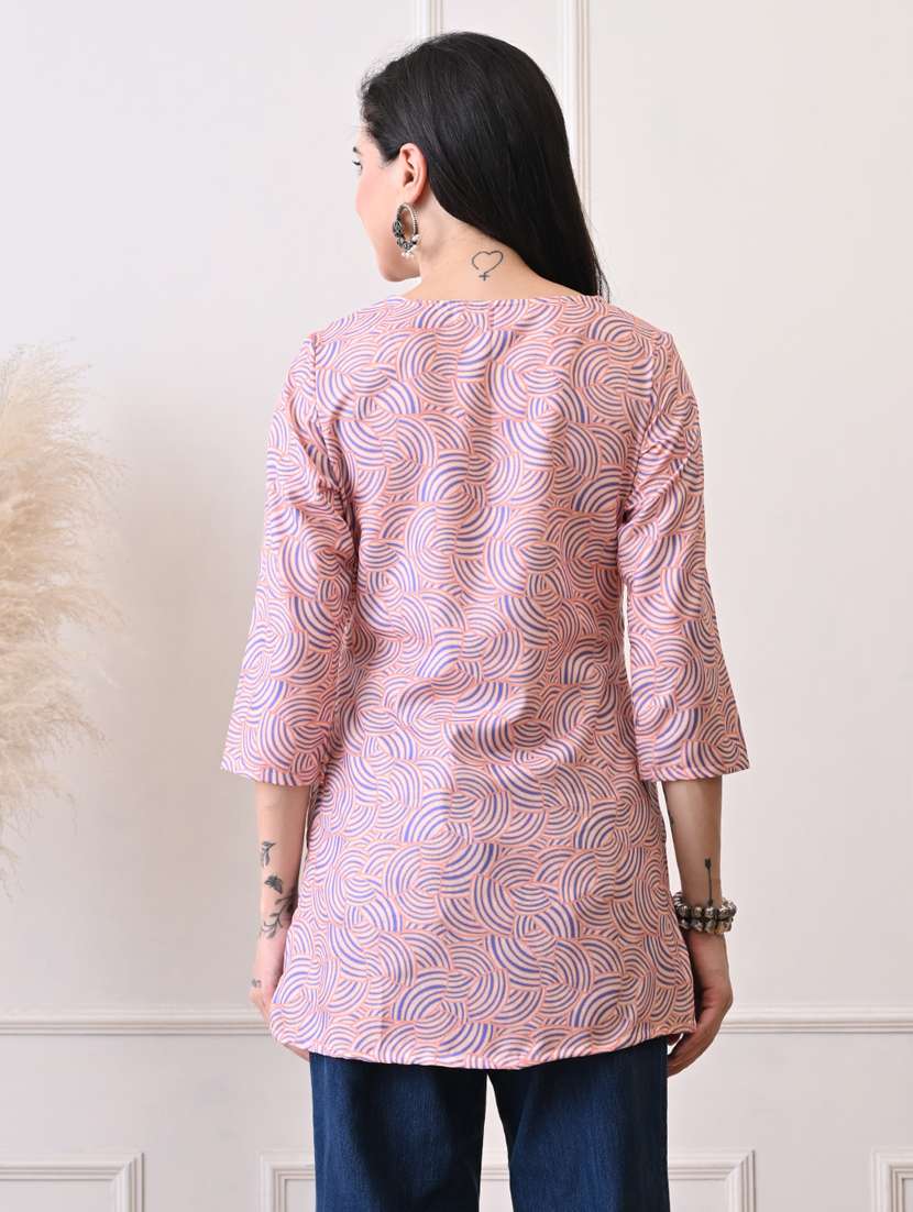women printed three quarter sleeve straight kurti - 22079858 - Standard Image - 3
