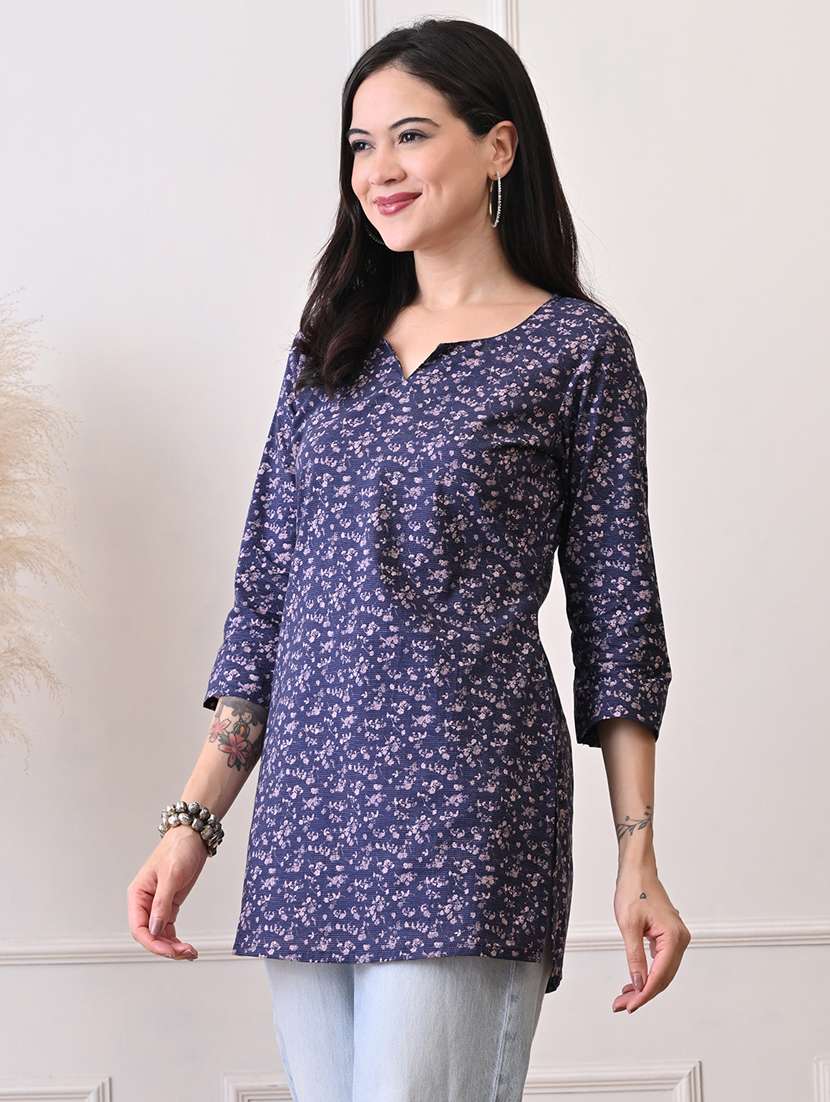 women printed three quarter sleeve straight kurti - 22079859 - Standard Image - 3