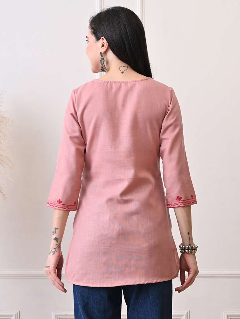 women embroidered three quarter sleeve straight kurti - 22079860 - Standard Image - 3