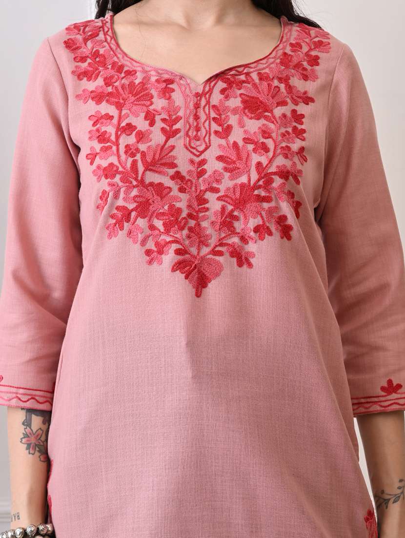 women embroidered three quarter sleeve straight kurti - 22079860 - Standard Image - 5