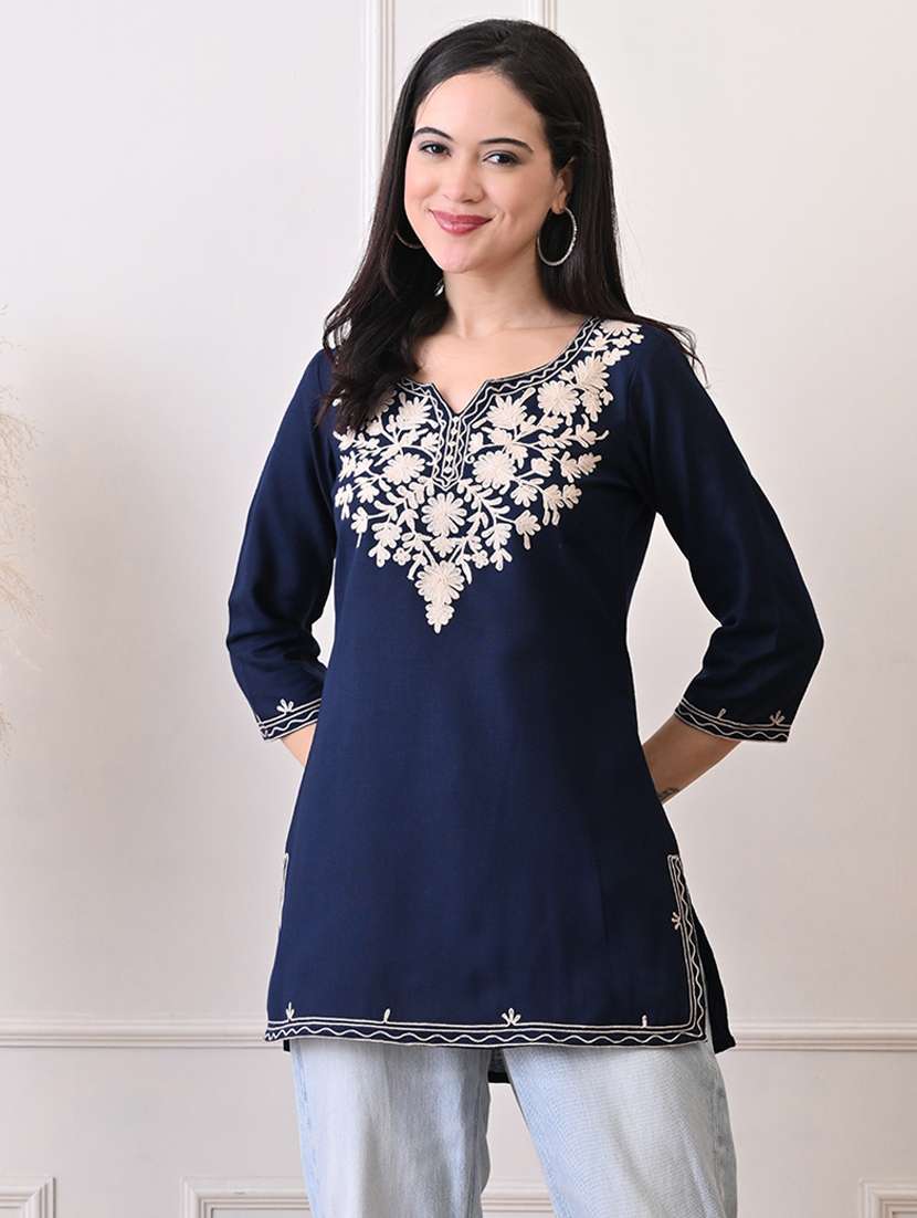 women embroidered three quarter sleeve straight kurti - 22079861 - Zoom Image - 0
