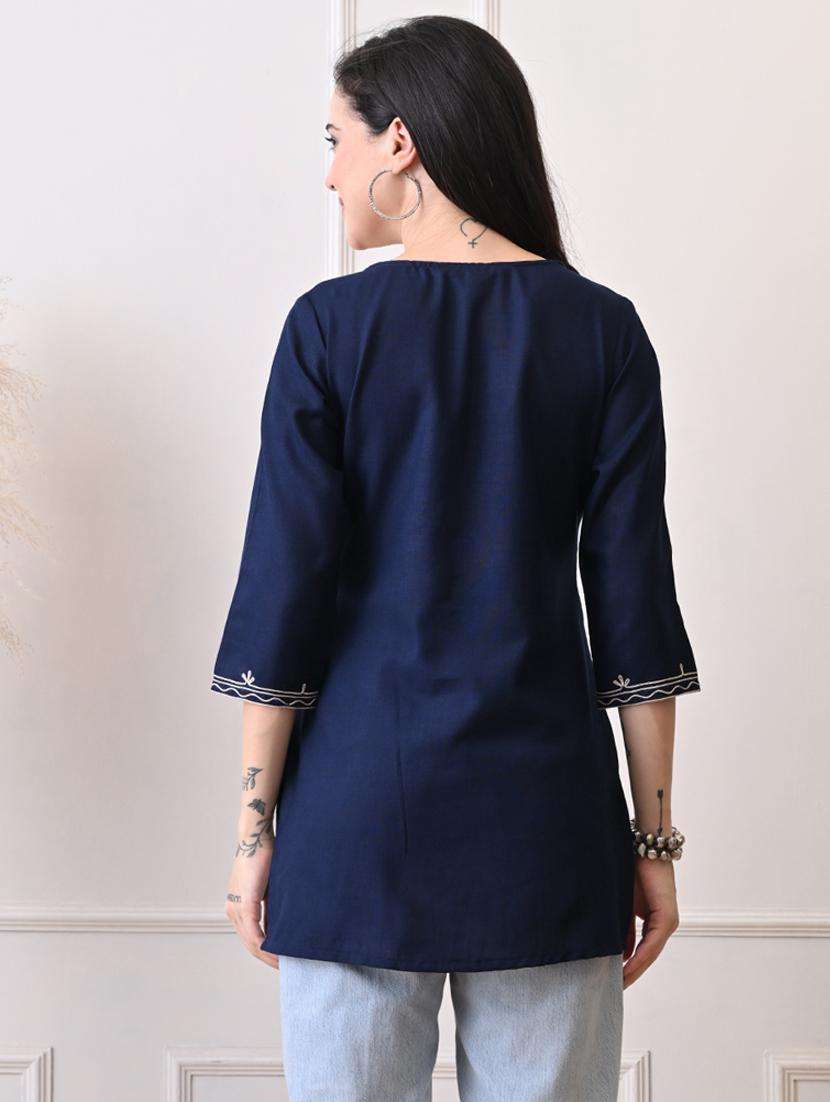 women embroidered three quarter sleeve straight kurti - 22079861 -  Standard Image - 3