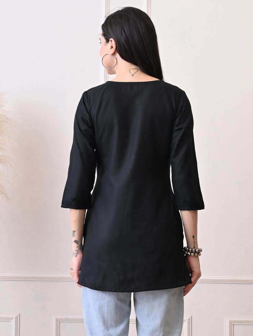 women embroidered three quarter sleeve straight kurti - 22079863 -  Standard Image - 3