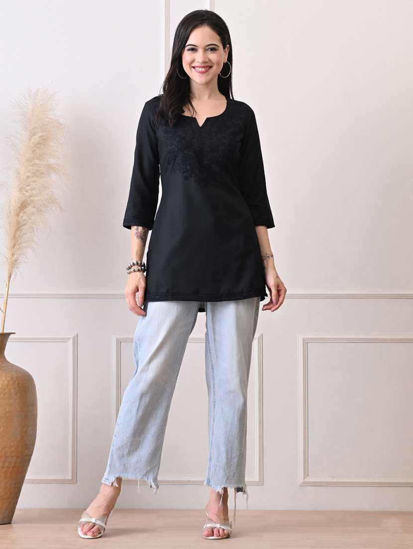 women embroidered three quarter sleeve straight kurti - 22079863 - Standard Image - 5