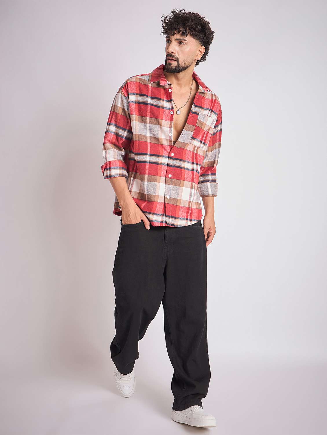 men checkered long sleeve oversized casual shirt - 22079871 - Standard Image - 5