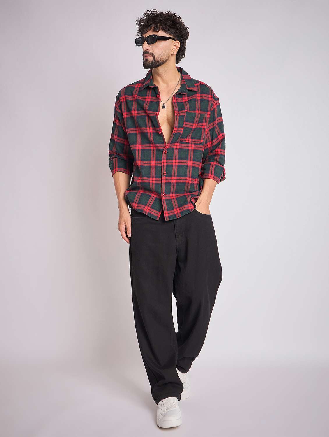men checkered long sleeve oversized casual shirt - 22079873 -  Standard Image - 3