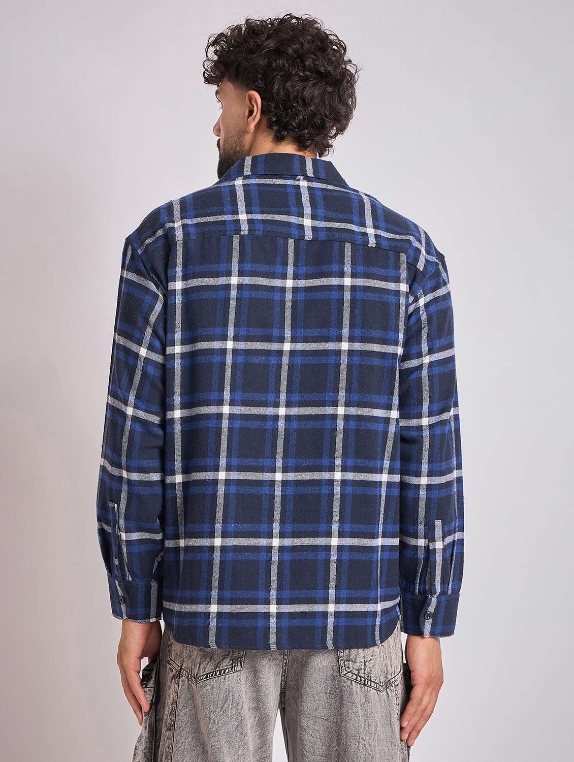 men checkered long sleeve oversized casual shirt - 22079874 - Standard Image - 3