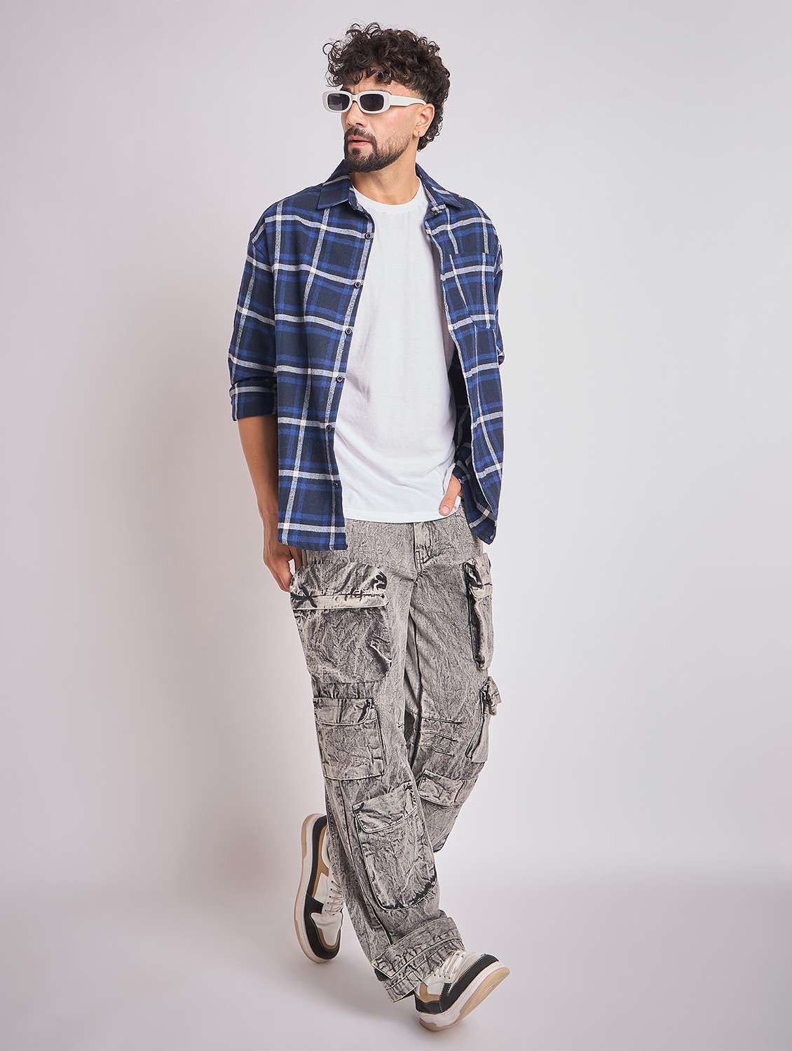 men checkered long sleeve oversized casual shirt - 22079874 - Standard Image - 5