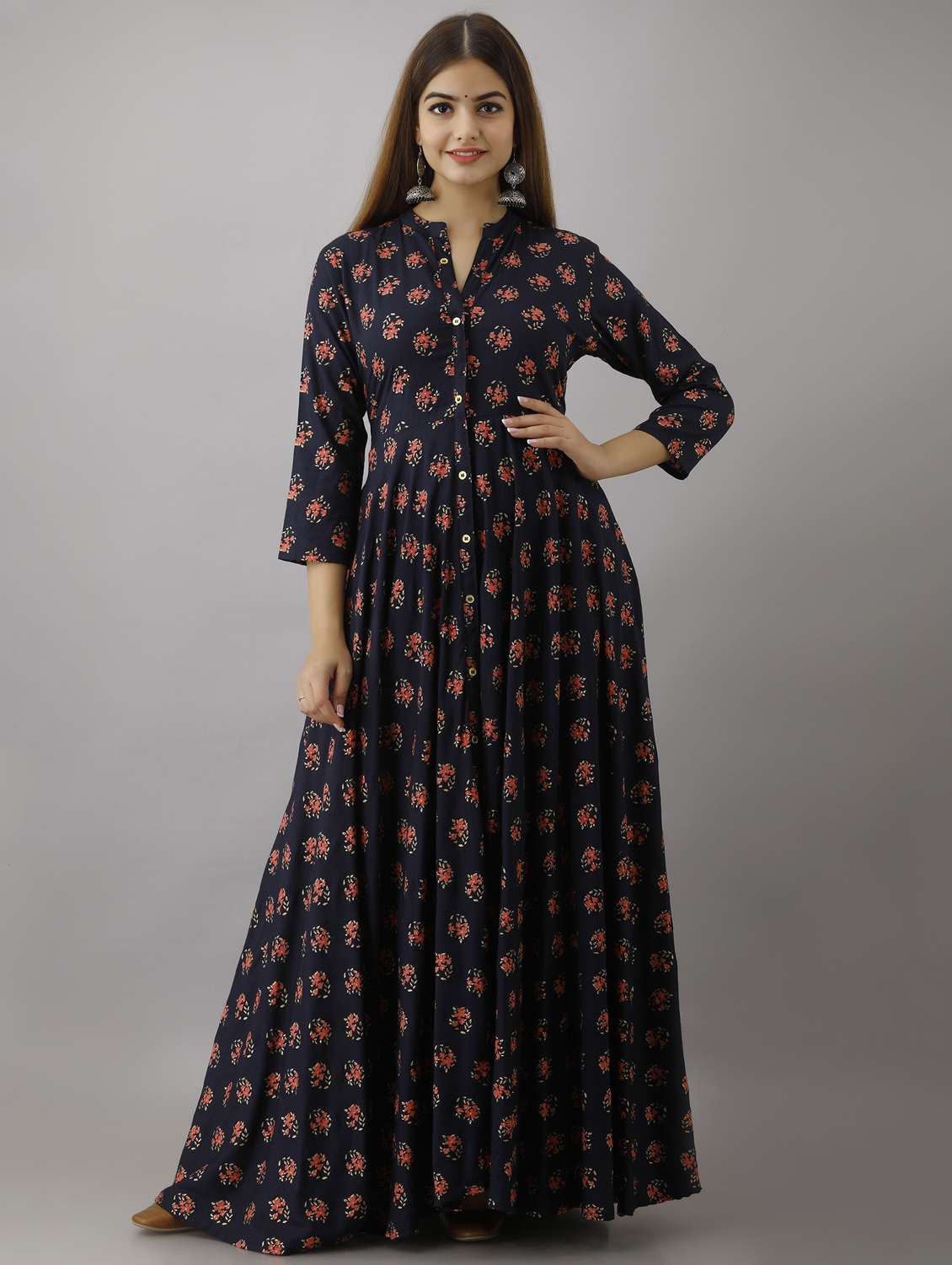 women floral printed three quarter sleeve ethnic dress - 22079875 -  Zoom Image - 0