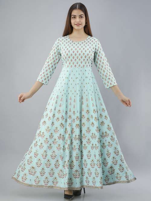 women printed three quarter sleeve ethnic dress - 22079877 -  Standard Image - 0